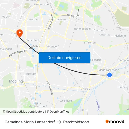 Gemeinde Maria-Lanzendorf to Perchtoldsdorf map