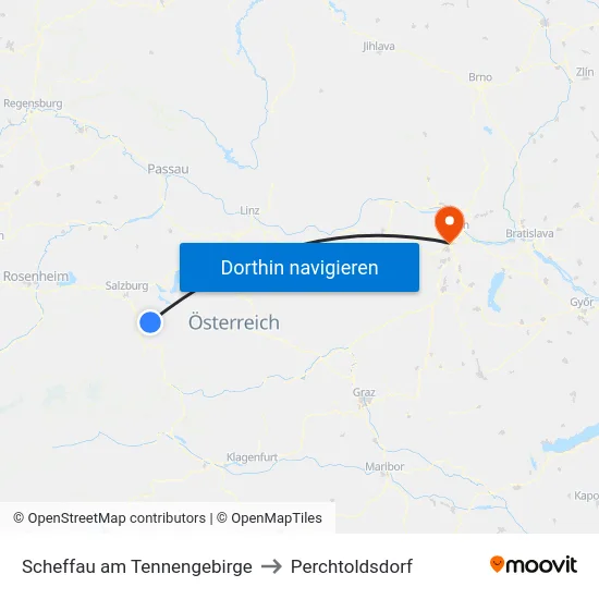 Scheffau am Tennengebirge to Perchtoldsdorf map