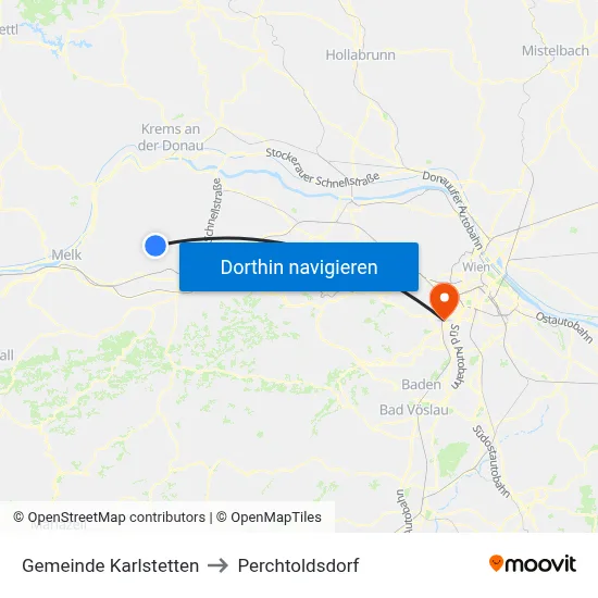 Gemeinde Karlstetten to Perchtoldsdorf map