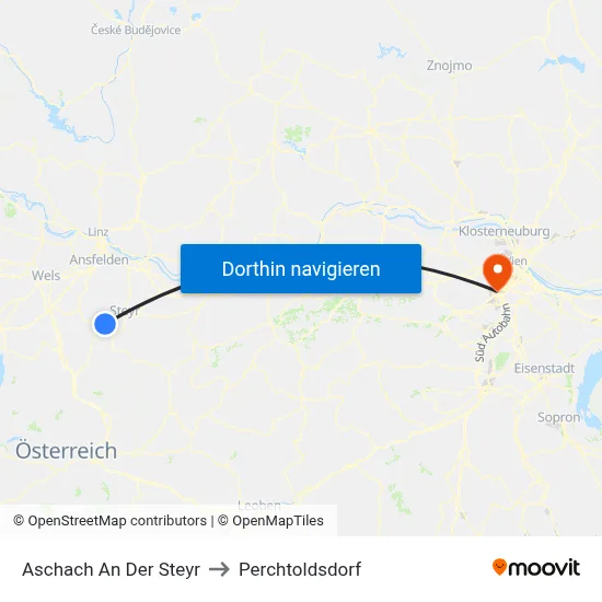 Aschach An Der Steyr to Perchtoldsdorf map