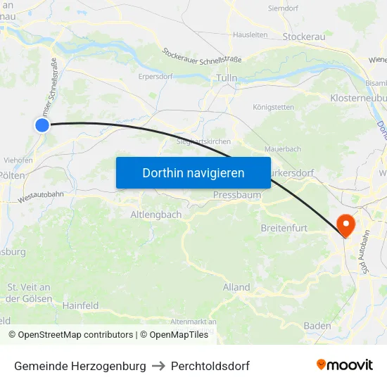 Gemeinde Herzogenburg to Perchtoldsdorf map