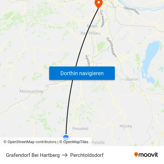 Grafendorf Bei Hartberg to Perchtoldsdorf map