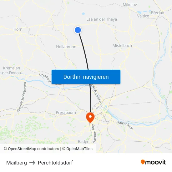 Mailberg to Perchtoldsdorf map