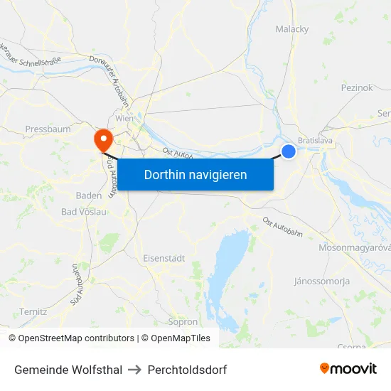 Gemeinde Wolfsthal to Perchtoldsdorf map