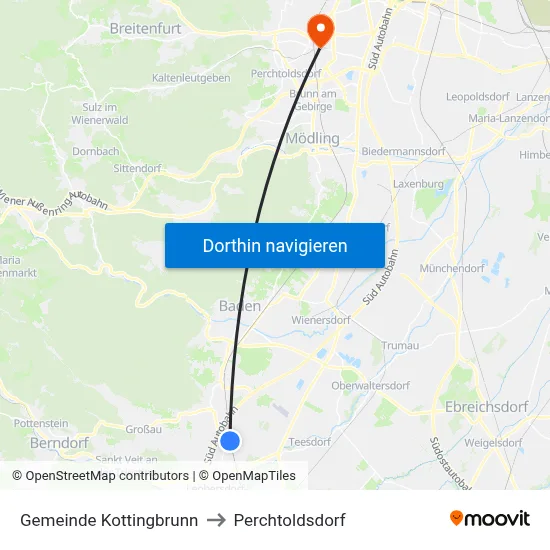 Gemeinde Kottingbrunn to Perchtoldsdorf map