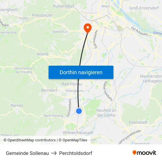 Gemeinde Sollenau to Perchtoldsdorf map