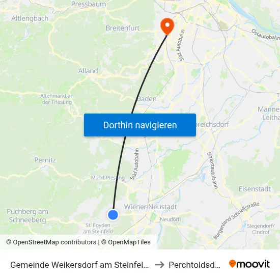 Gemeinde Weikersdorf am Steinfelde to Perchtoldsdorf map