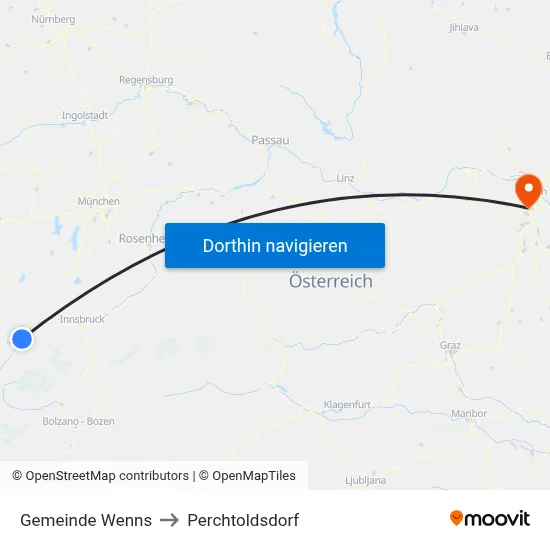 Gemeinde Wenns to Perchtoldsdorf map