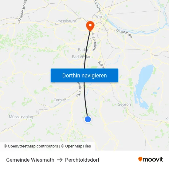 Gemeinde Wiesmath to Perchtoldsdorf map