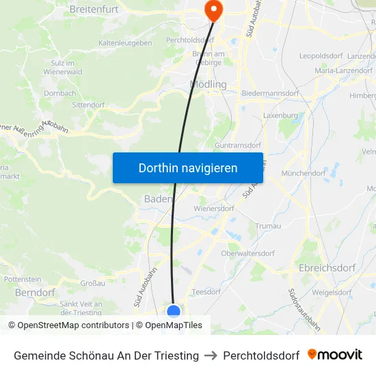 Gemeinde Schönau An Der Triesting to Perchtoldsdorf map