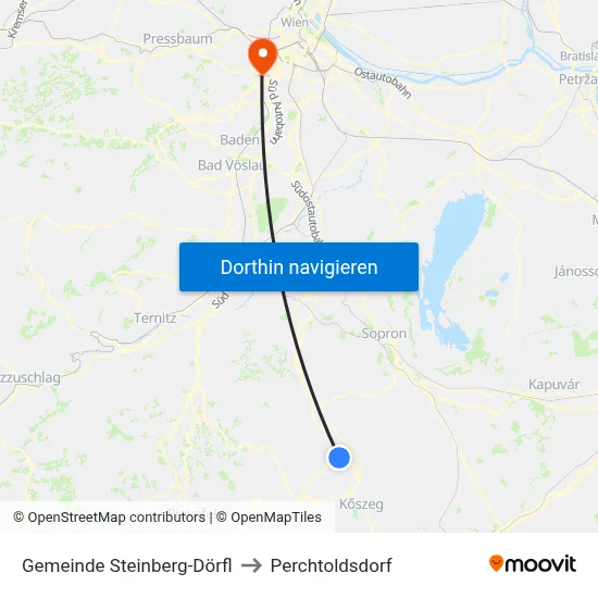 Gemeinde Steinberg-Dörfl to Perchtoldsdorf map
