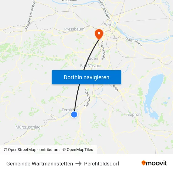 Gemeinde Wartmannstetten to Perchtoldsdorf map