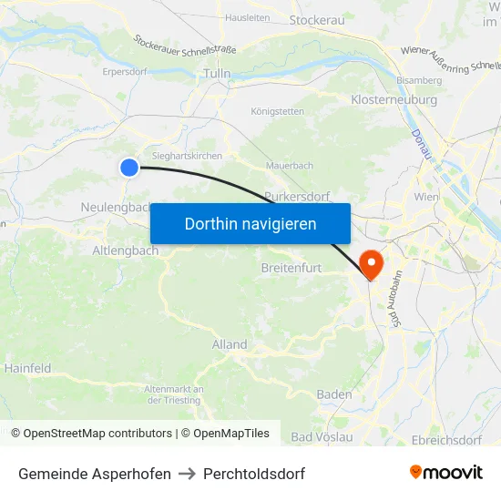 Gemeinde Asperhofen to Perchtoldsdorf map