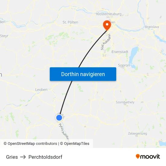Gries to Perchtoldsdorf map