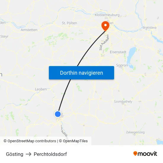 Gösting to Perchtoldsdorf map