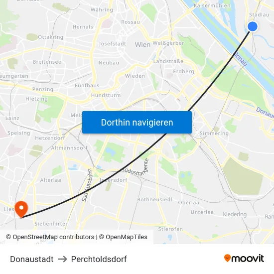Donaustadt to Perchtoldsdorf map