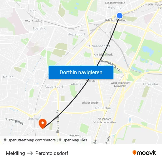 Meidling to Perchtoldsdorf map