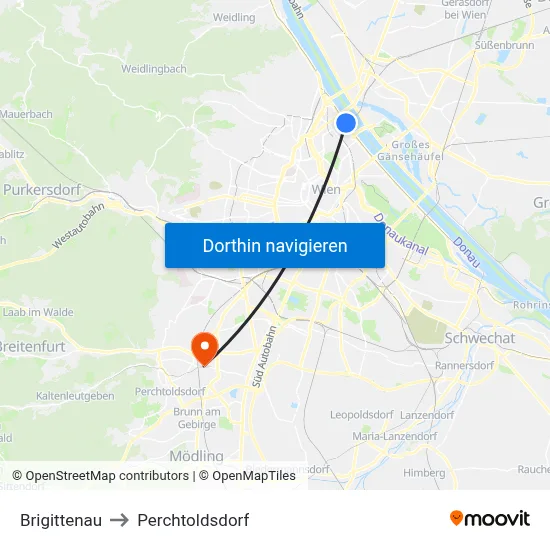 Brigittenau to Perchtoldsdorf map