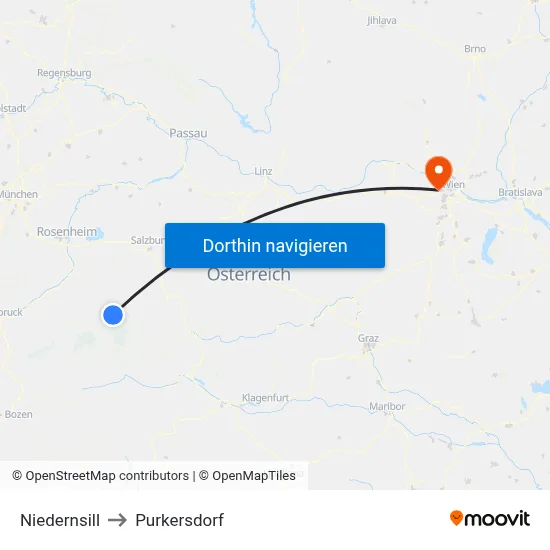Niedernsill to Purkersdorf map