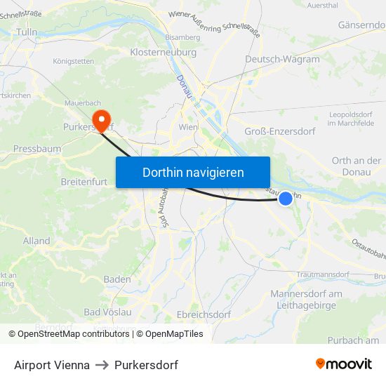 Airport Vienna to Purkersdorf map