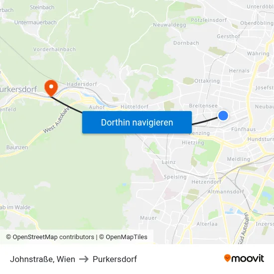 Johnstraße, Wien to Purkersdorf map