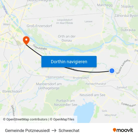Gemeinde Potzneusiedl to Schwechat map
