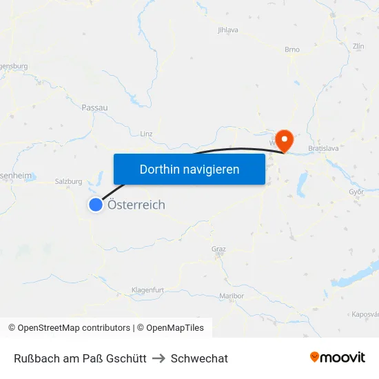 Rußbach am Paß Gschütt to Schwechat map