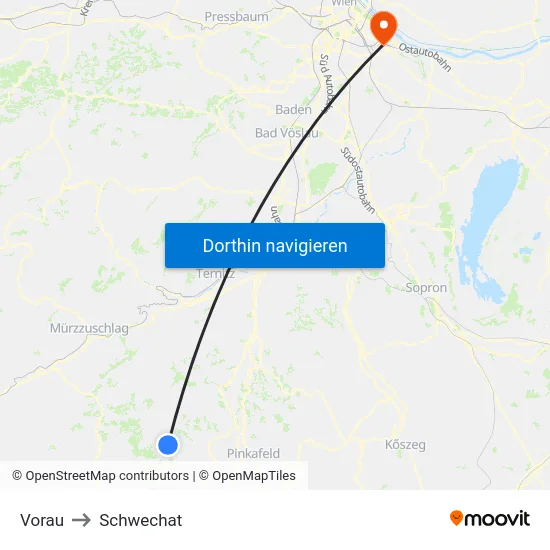 Vorau to Schwechat map