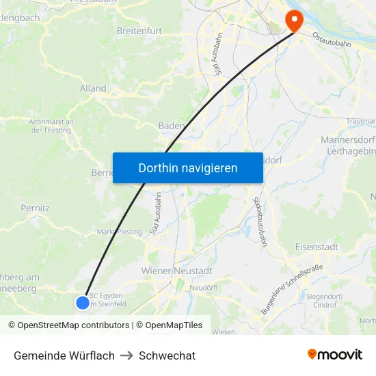 Gemeinde Würflach to Schwechat map
