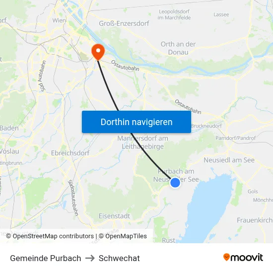 Gemeinde Purbach to Schwechat map