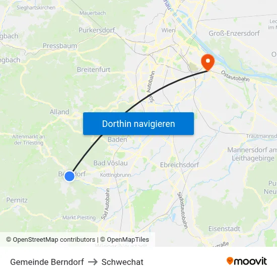 Gemeinde Berndorf to Schwechat map