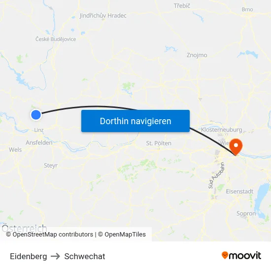 Eidenberg to Schwechat map
