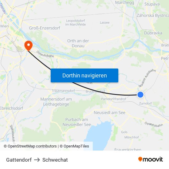 Gattendorf to Schwechat map