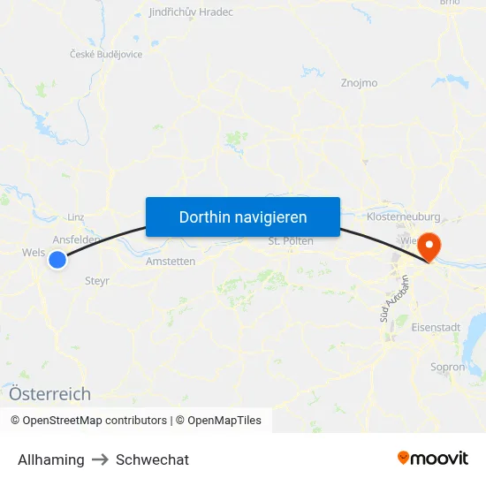 Allhaming to Schwechat map