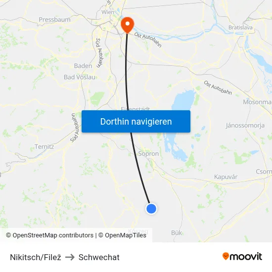 Nikitsch/Filež to Schwechat map
