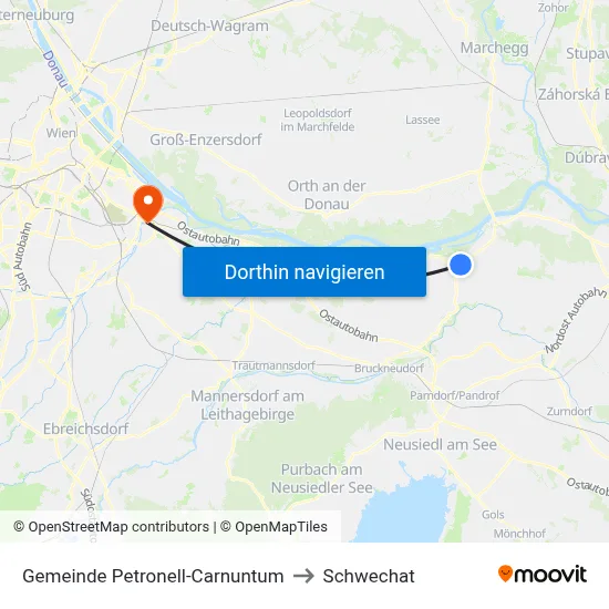 Gemeinde Petronell-Carnuntum to Schwechat map