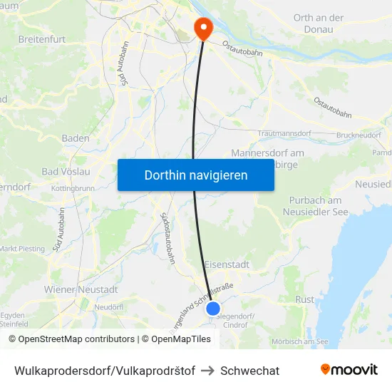 Wulkaprodersdorf/Vulkaprodrštof to Schwechat map