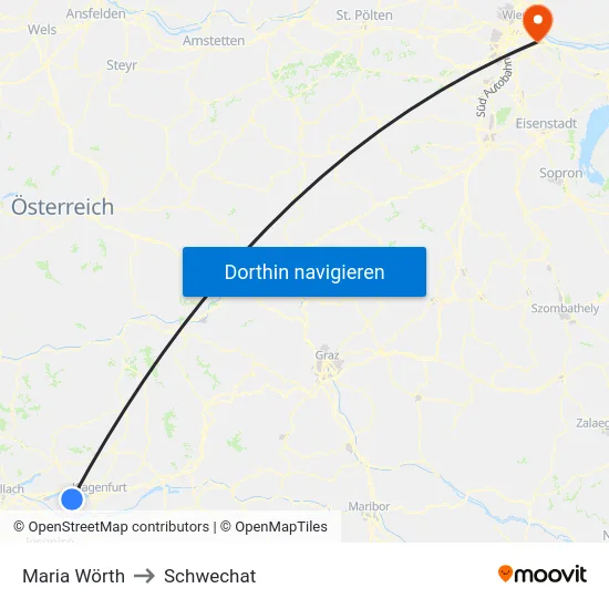 Maria Wörth to Schwechat map