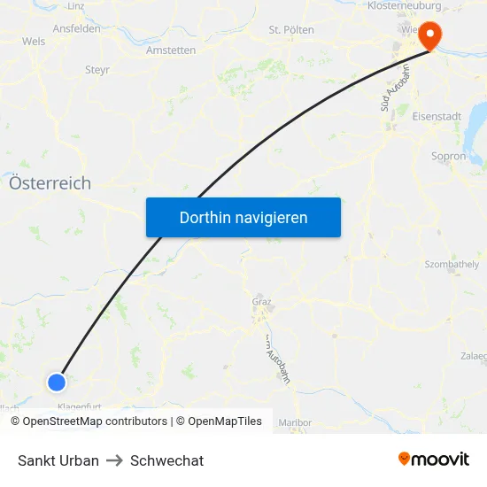 Sankt Urban to Schwechat map