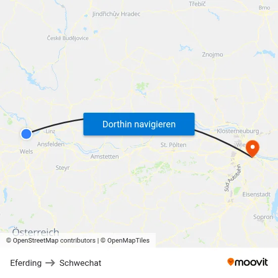 Eferding to Schwechat map