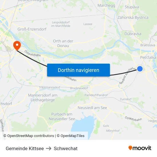 Gemeinde Kittsee to Schwechat map