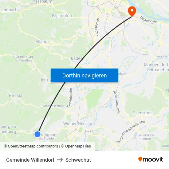 Gemeinde Willendorf to Schwechat map
