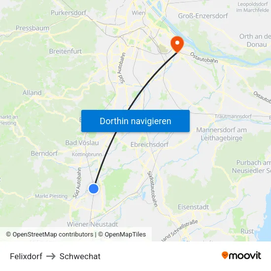 Felixdorf to Schwechat map