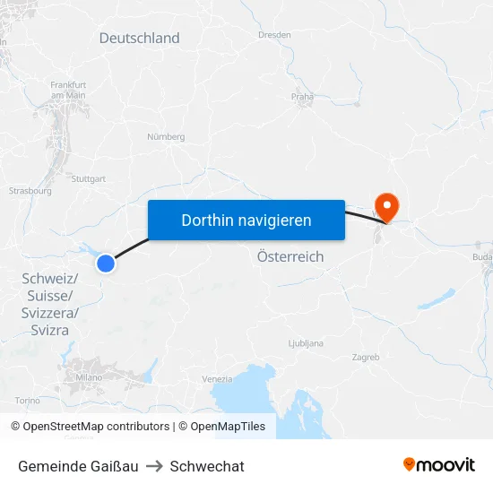 Gemeinde Gaißau to Schwechat map