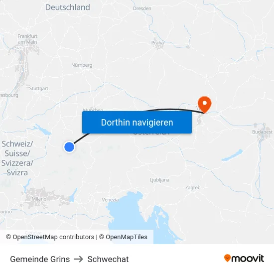 Gemeinde Grins to Schwechat map
