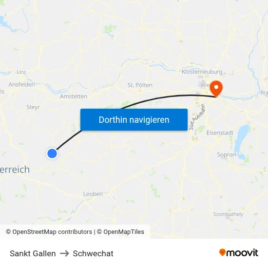 Sankt Gallen to Schwechat map