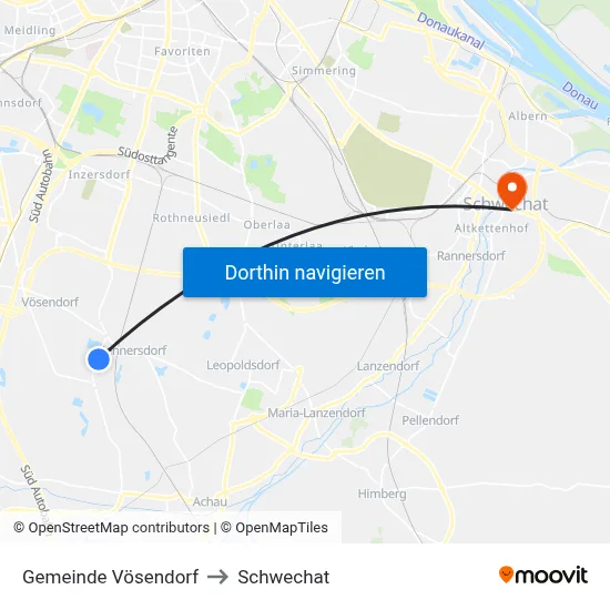 Gemeinde Vösendorf to Schwechat map
