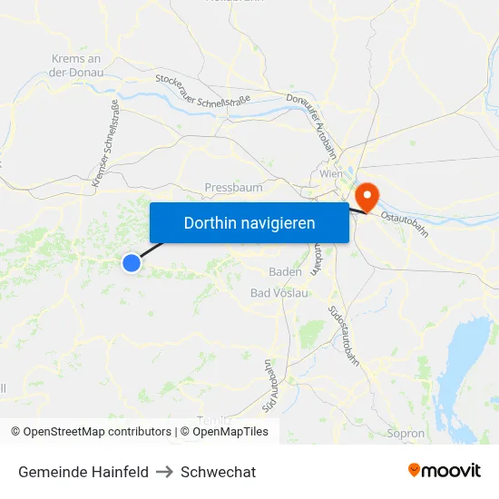 Gemeinde Hainfeld to Schwechat map