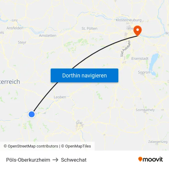 Pöls-Oberkurzheim to Schwechat map