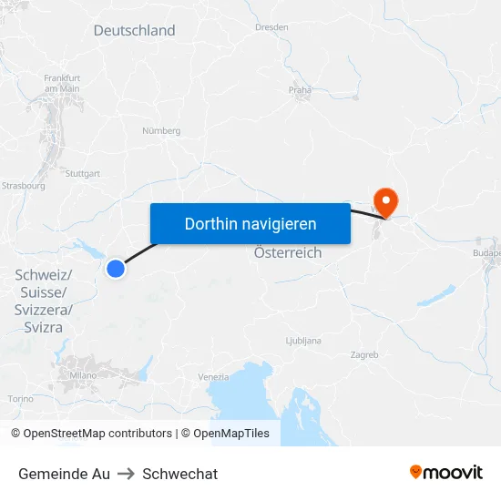 Gemeinde Au to Schwechat map